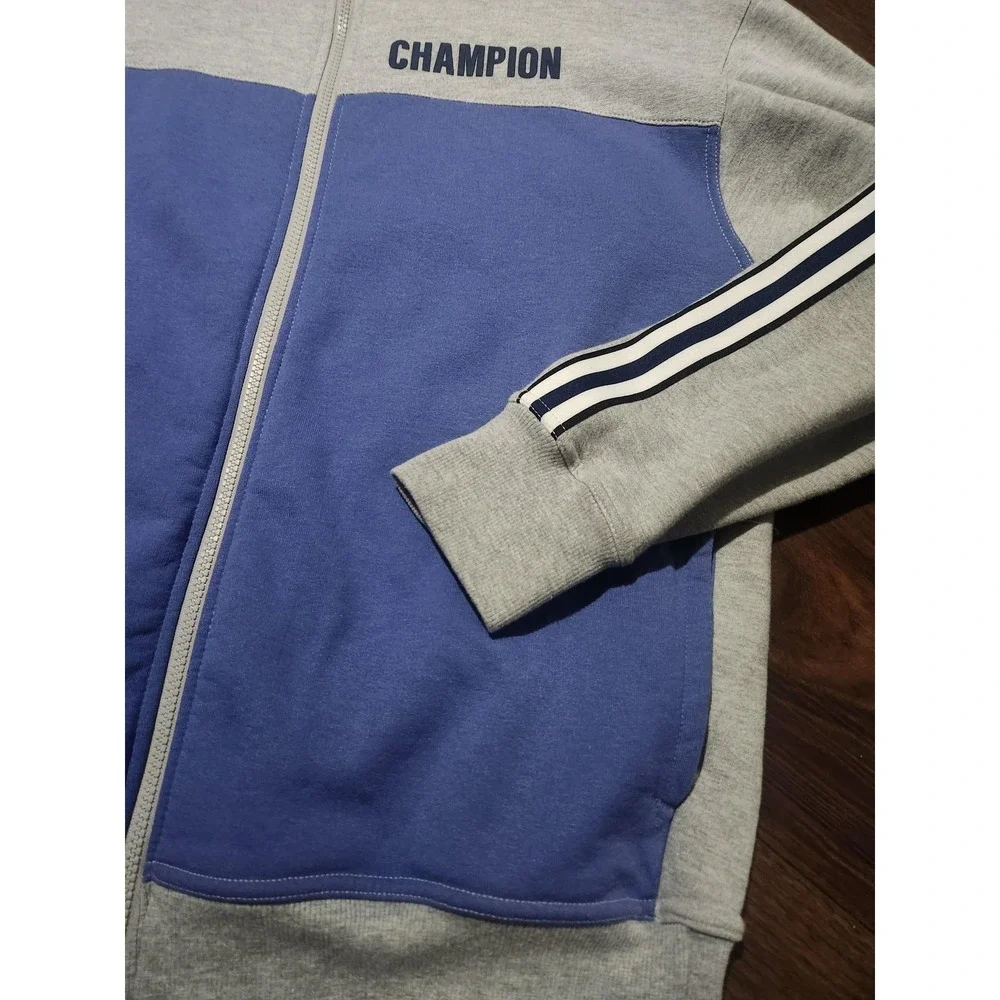 Champion Jacket Mens Large Gray Blue Full‎ Zip Track Fleece Colorblock Athletic